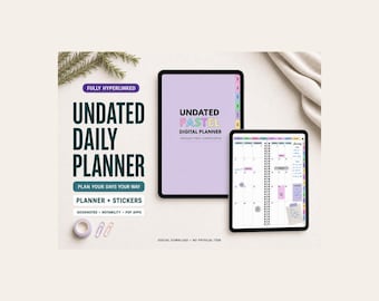 Undated Digital Planner for Goodnotes | Daily Journal and Stickers, Hyperlinked Planner and Journal PDF for iPad