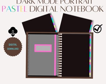 Dark Mode Digital Notebook: Pastel Portrait, Hyperlinked (PDF Download)