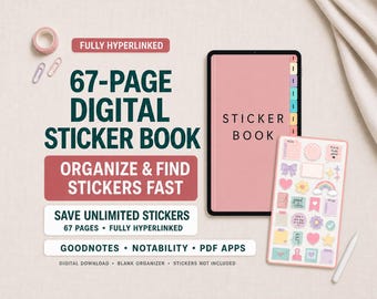 Digital Sticker Book for Goodnotes | 67 Page Hyperlinked Blank Sticker Album, 15 Categories | Sticker Storage Organizer PDF for iPad