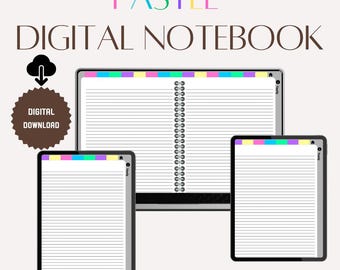 Pastel Digital Notebook: Hyperlinked Journal with Lined, Grid & Dotted Pages (Digital Download)