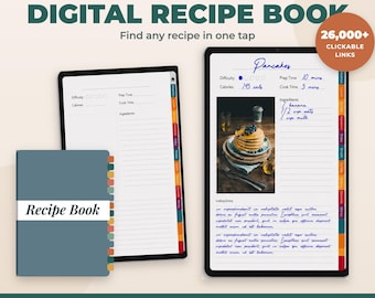 Digital Cookbook for Goodnotes | Hyperlinked Digital Recipe Book PDF | Holds 750 Recipes, 1,500+ Pages | Blank Recipe Organizer iPad