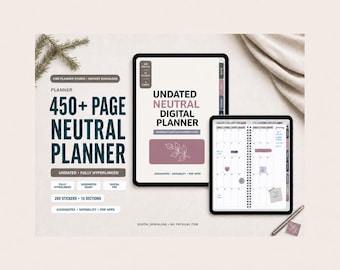 Undated Digital Planner for Goodnotes | 450+ Page Neutral Minimalist Journal, Simple Aesthetic Life Planner PDF for iPad