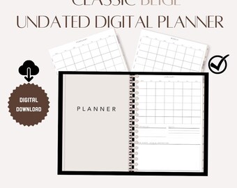 Beige Undated Digital Planner: Hyperlinked Daily Journal (PDF)