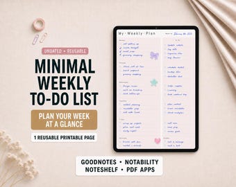 Minimal Weekly To Do List for Goodnotes | Neutral Digital Weekly Planner Page, Undated Printable Task List Insert for iPad