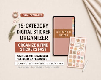 Digital Sticker Book for Goodnotes | Classic 50 Page Hyperlinked Blank Sticker Organizer | 15 Categories, Sticker Storage PDF