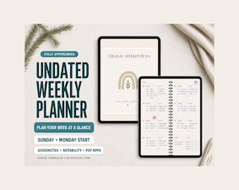Undated Weekly Planner for Goodnotes: Sunday & Monday Start (PDF)