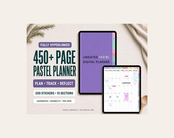 Undated Digital Planner for Goodnotes | 450+ Page Hyperlinked Pastel Planner and Journal | iPad Digital Planner PDF