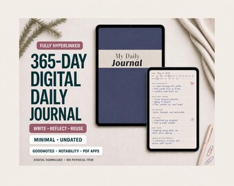 Digital Daily Journal for Goodnotes: Minimalist 365-Day Hyperlinked PDF
