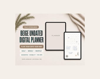 Beige Undated Digital Planner for Goodnotes: Hyperlinked Daily Journal
