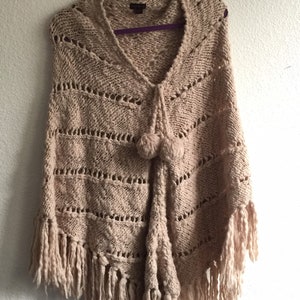 Knitted Fringed Poncho
