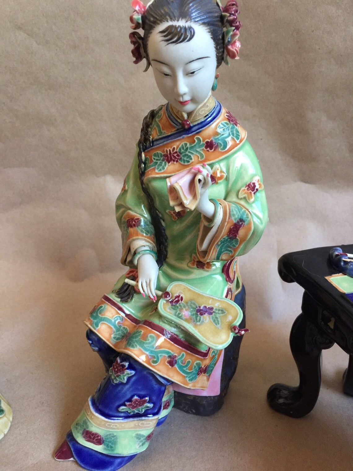 2 Chinese Lady Figurines With Table Etsy