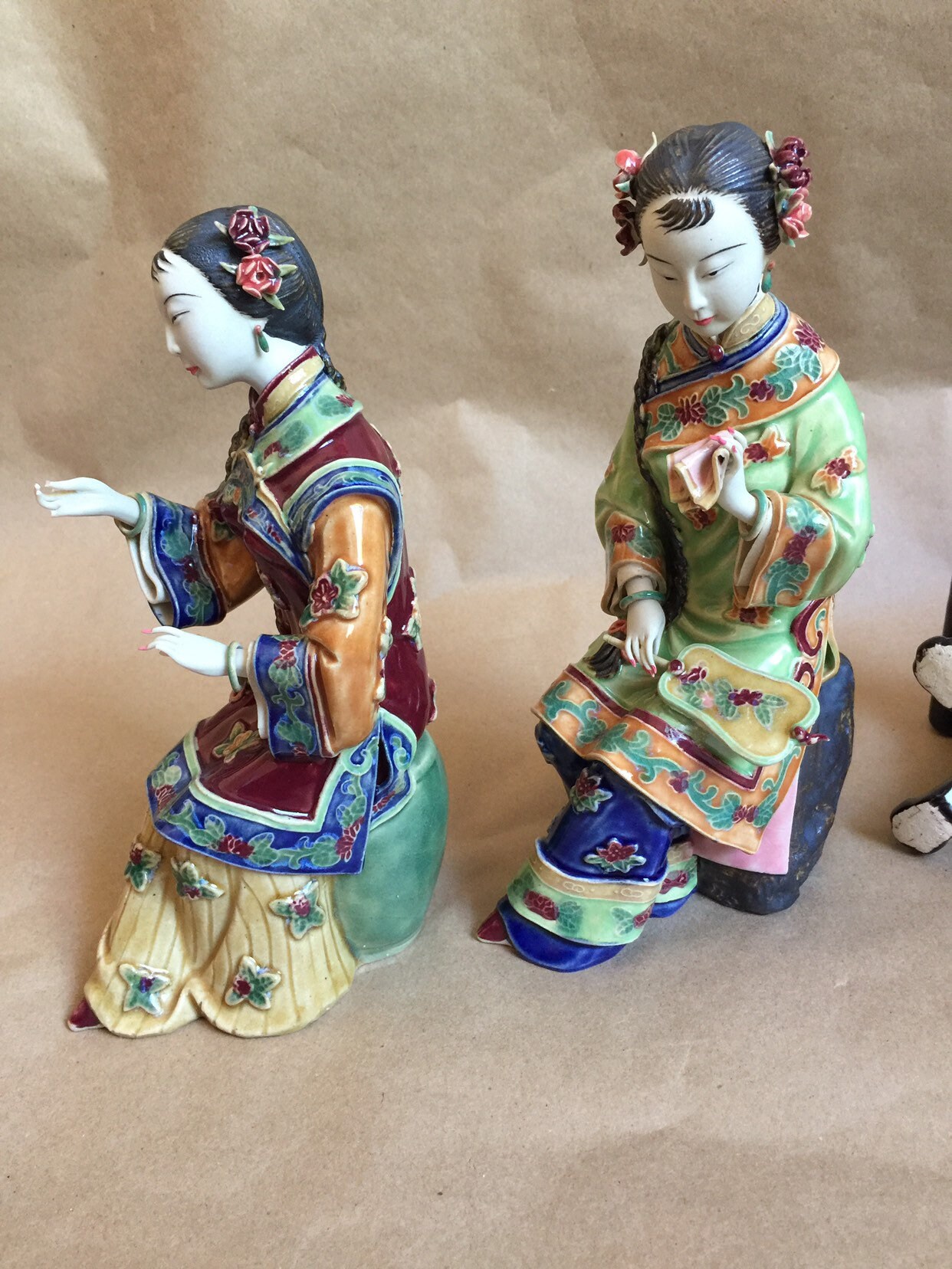 2 Chinese Lady Figurines With Table Etsy