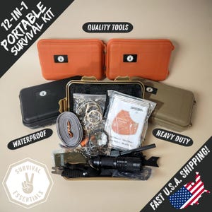 Survival Essentials - 12 in 1 Portable Survival Kit Gear Prepping Emergency Tools - For Outdoor Camping, Hiking, Protests, Travel, and More!