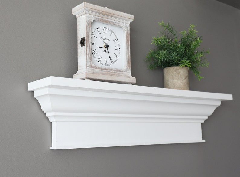Floating White Shelf With Crown Molding Wall Shelves Etsy