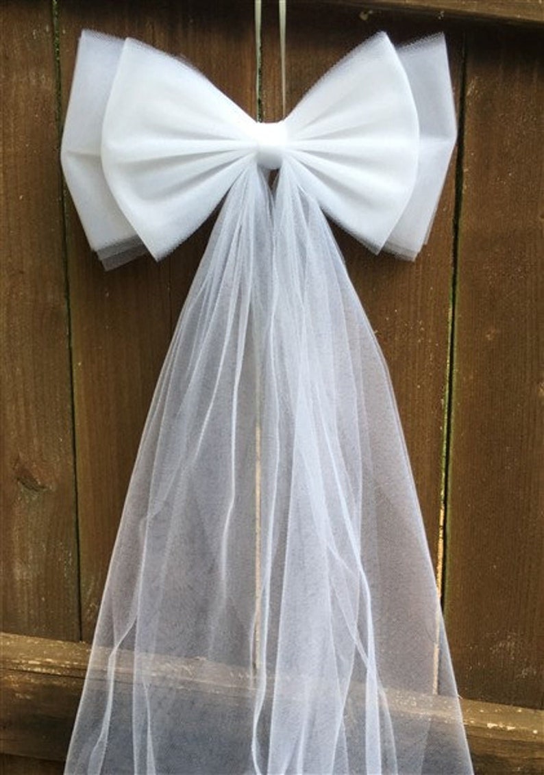 Wedding Pew Bows White Tulle Pew Bow Aisle Decor Bridal Etsy