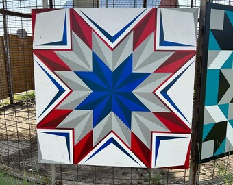 Handmade Patriotic Star Barn Quilt, Customizable Outdoor Decor