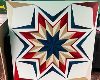 Handmade Patriotic Star Barn Quilt, Customizable Indoor/Outdoor Decor