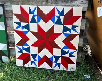 Handmade Patriotic Star Barn Quilt, Customizable Indoor/Outdoor Decor