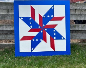 Handmade Patriotic Star Barn Quilt, Customizable Indoor/Outdoor Decor