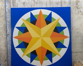 Handmade Mariners Compass Barn Quilt, Indoor Outdoor Wall Art