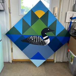 Hand-Painted Loon Barn Quilt: Customizable Exterior Sign