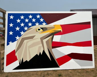 Custom Large Eagle American Flag Barn Quilt: Hand-Painted Outdoor Flag
