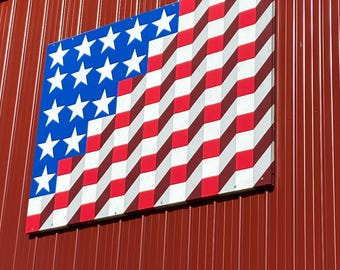 Custom Large Waving American Flag Barn Quilt: Hand-Painted Outdoor Flag