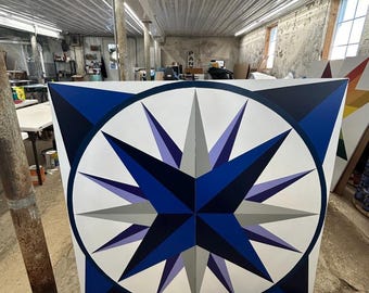 Handmade Mariners Compass Barn Quilt, Teal Farmhouse Wall Art