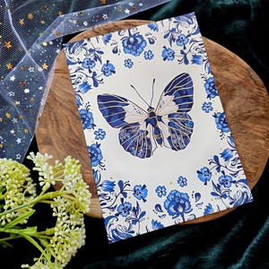 Delfts Blauwe Vlinder - print met bladgoud, decor, chinoiseriekunst