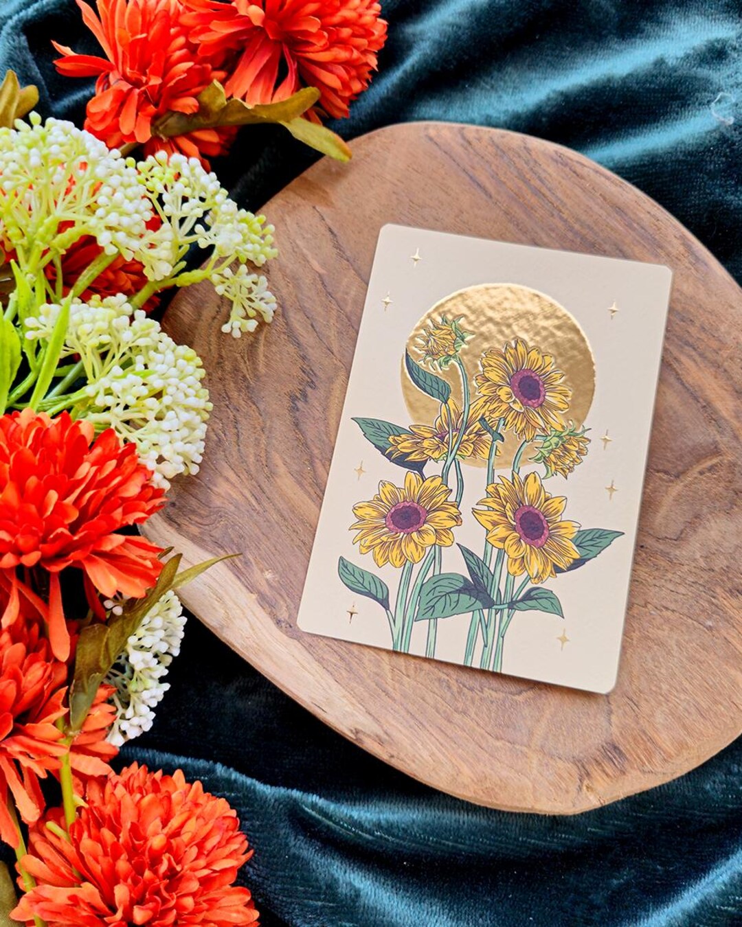 Sunflowers Gold Foil Postcard - Card With Gold Foil, Gift, Art Print ...