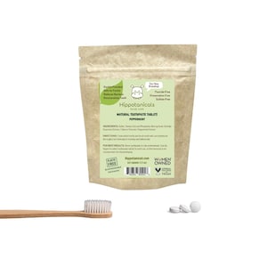 Natürliche Zahnpasta-Tabletten (60 Tabs) | Fluoridfreier, Toxinfreier, kompostierbarer Beutel | Kaubar & Zero Waste