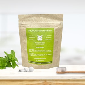 Pastillas de pasta de dientes de menta (120 unidades) / Masticables, sin plástico, cero residuos, para viajes o en casa