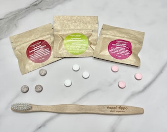 Sample Pack Toothpaste Tablets, Plastic Free, Zerowaste, Chew Tabs (10 Tabs Each)