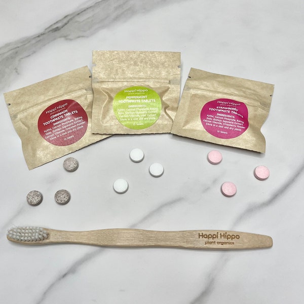 Sample Pack Toothpaste Tablets, Plastic Free, Zerowaste, Chew Tabs (10 Tabs Each)