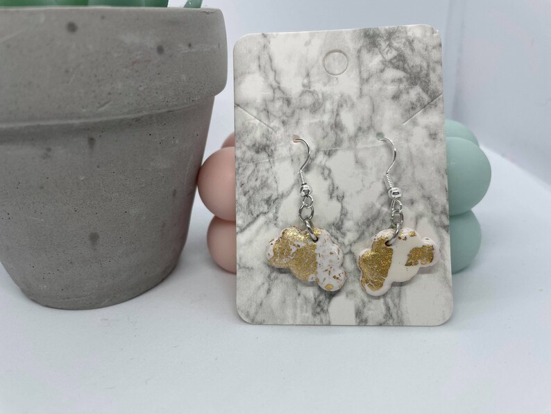 Silver Jewellery Black Silver Handmade Earrings White Gold Women/'s Jewellery Cloud Drop Polymer Clay Earrings Grey Copper