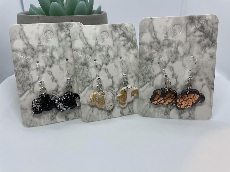 Silver Jewellery Black Silver Handmade Earrings White Gold Women/'s Jewellery Cloud Drop Polymer Clay Earrings Grey Copper