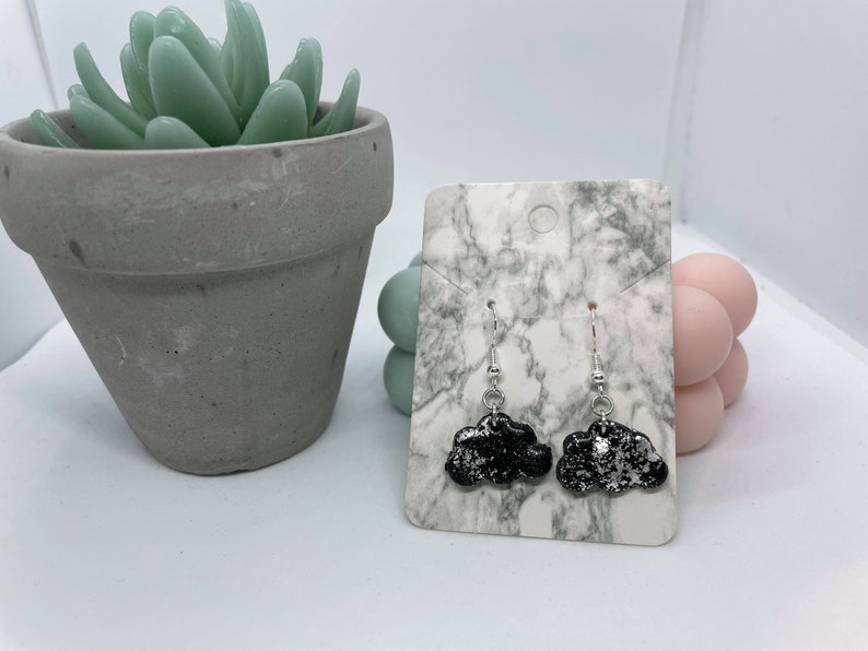 Silver Jewellery Black Silver Handmade Earrings White Gold Women/'s Jewellery Cloud Drop Polymer Clay Earrings Grey Copper
