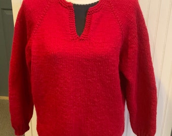 Price reduction Christmas red sweater. Hand knit Acrylic/Wool blend