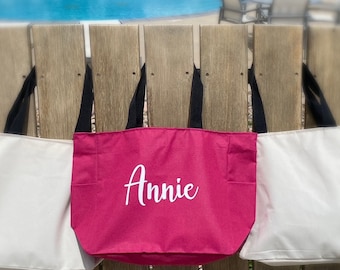 Personalized Zippered Tote Bag  | Custom Bridal Party Gifts | Personalized Bridesmaid Totes | Bridal Party Tote Bag | Maid of Honor Tote