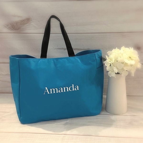 Personalized Canvas Tote Bag with Pockets | Custom Maid of Honor Gifts | Personalized Bridesmaid Tote Bag | Beach Bag | Teacher Tote Bag