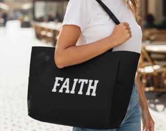 Personalized Faith Tote Bag with Zipper or Pockets | Bible Bag for Church Inspirational Christian Gift