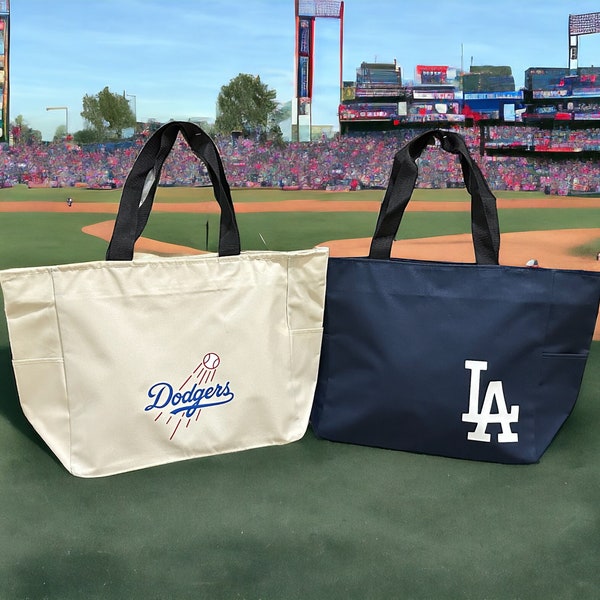 Personalized Los Angeles Dodgers Tote Bags | Custom LA Dodgers Zipper Tote Bag | Canvas MLB Baseball Bags