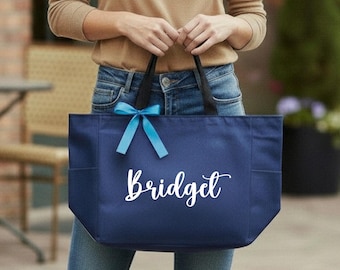 Personalized Zipper Tote Bag with Pockets | Custom Monogram Tote Bag | Weekend Tote Bag with Name | Personalized Gift for Her