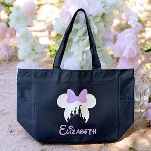 Personalized Disney Castle Tote Bag with Name | Custom Canvas Tote Bag with Zipper | Minnie Mouse Bag Gift for Her Travel Bag