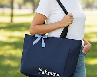 Personalized Zipper Tote Bag with Pockets | Custom Canvas Bag for Gift | Weekender Bag for Girls Trip | Travel Tote Bag