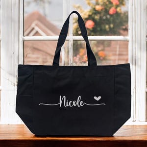 Personalized Tote Bag with Zipper | Monogram Tote with Name | Appreciation Gift | Custom Canvas Tote Bag | Gifts for Her