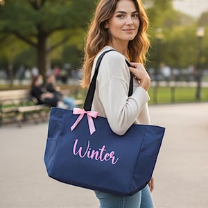 Personalized Zipper Tote Bag with Name for Teacher Gift | Tote Bag with Side Pockets for Everyday