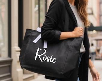 Personalized Bridesmaid Tote Bag with Zipper or Pockets | Wedding Gift for Bridal Party Tote | Custom Bridesmaid Tote Bags
