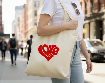 Personalized Love Heart Tote Bag | Valentine's Day Gift for Her | Reusable Cotton Canvas Bag