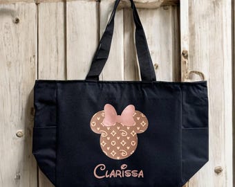 Personalized Disney Tote Bag with Zipper or Pockets | Disney Bag for Cruise Travel | Minnie Mouse Tote Bag for Gift